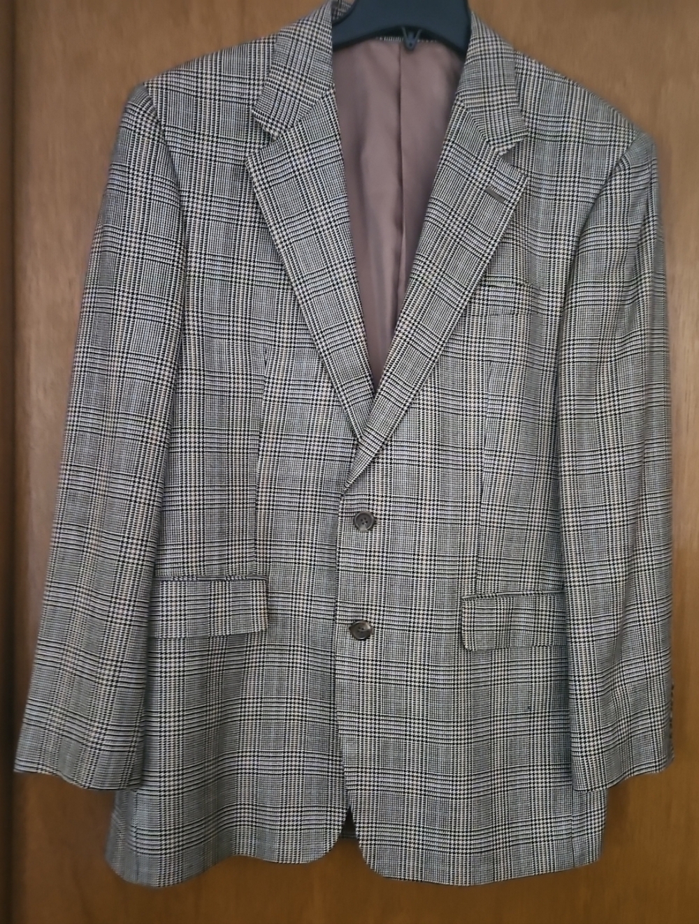 CHAPS Sport Coat Mens Sz 40R Houndstooth Beige Brown 100% Silk 2 Button